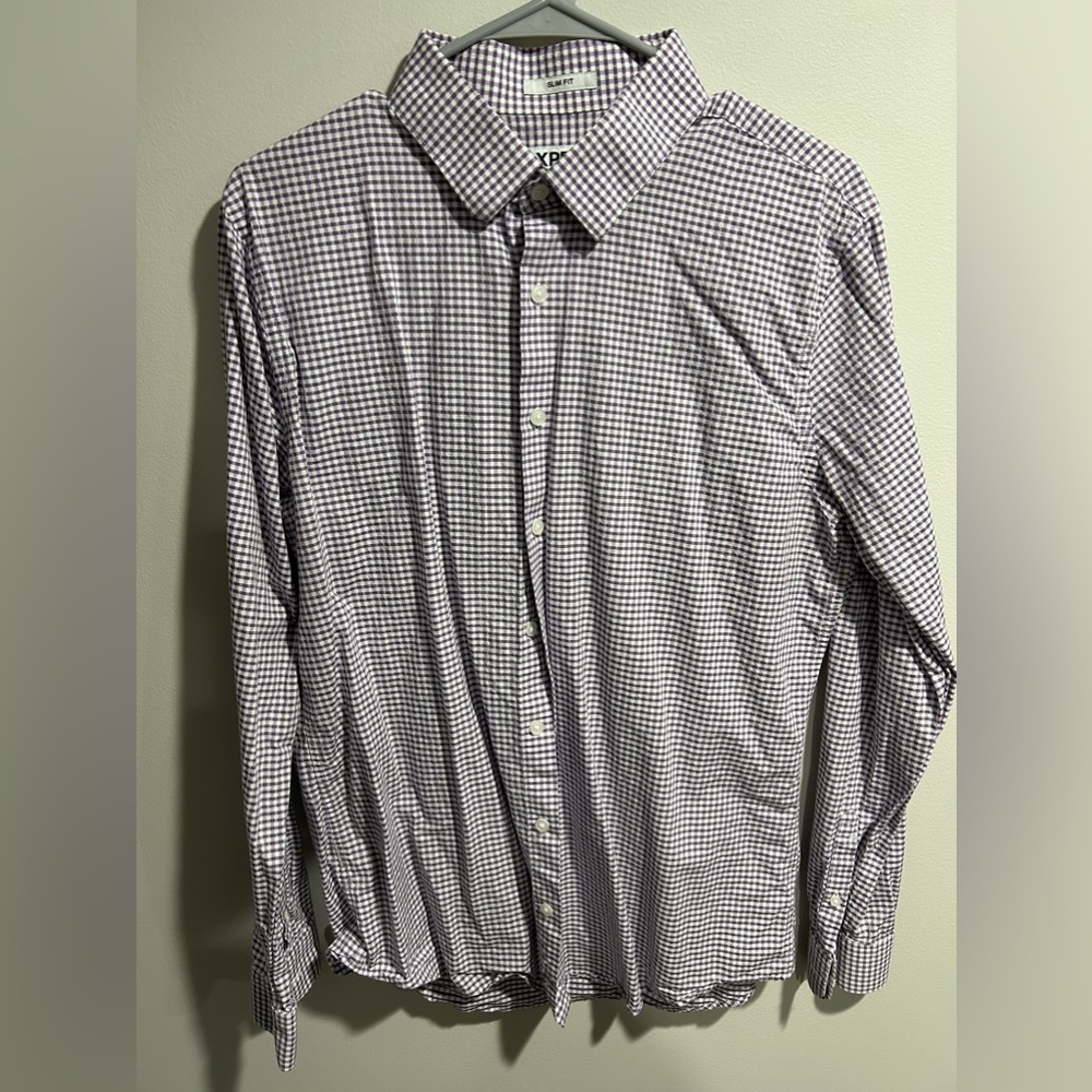 Lavender Gray checkered Express dress shirt